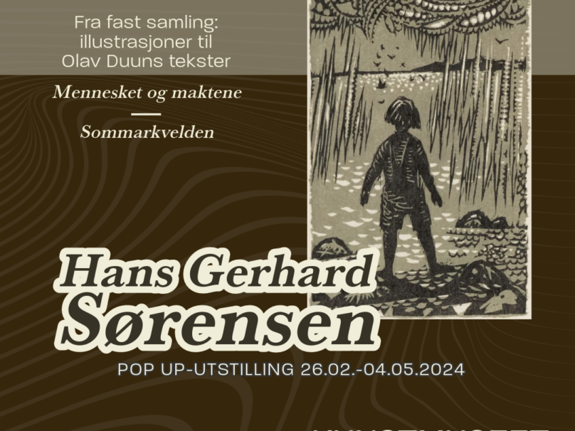 Plakat til pop up- utstilling som viser et verk av Hans Gerhard Sørensen